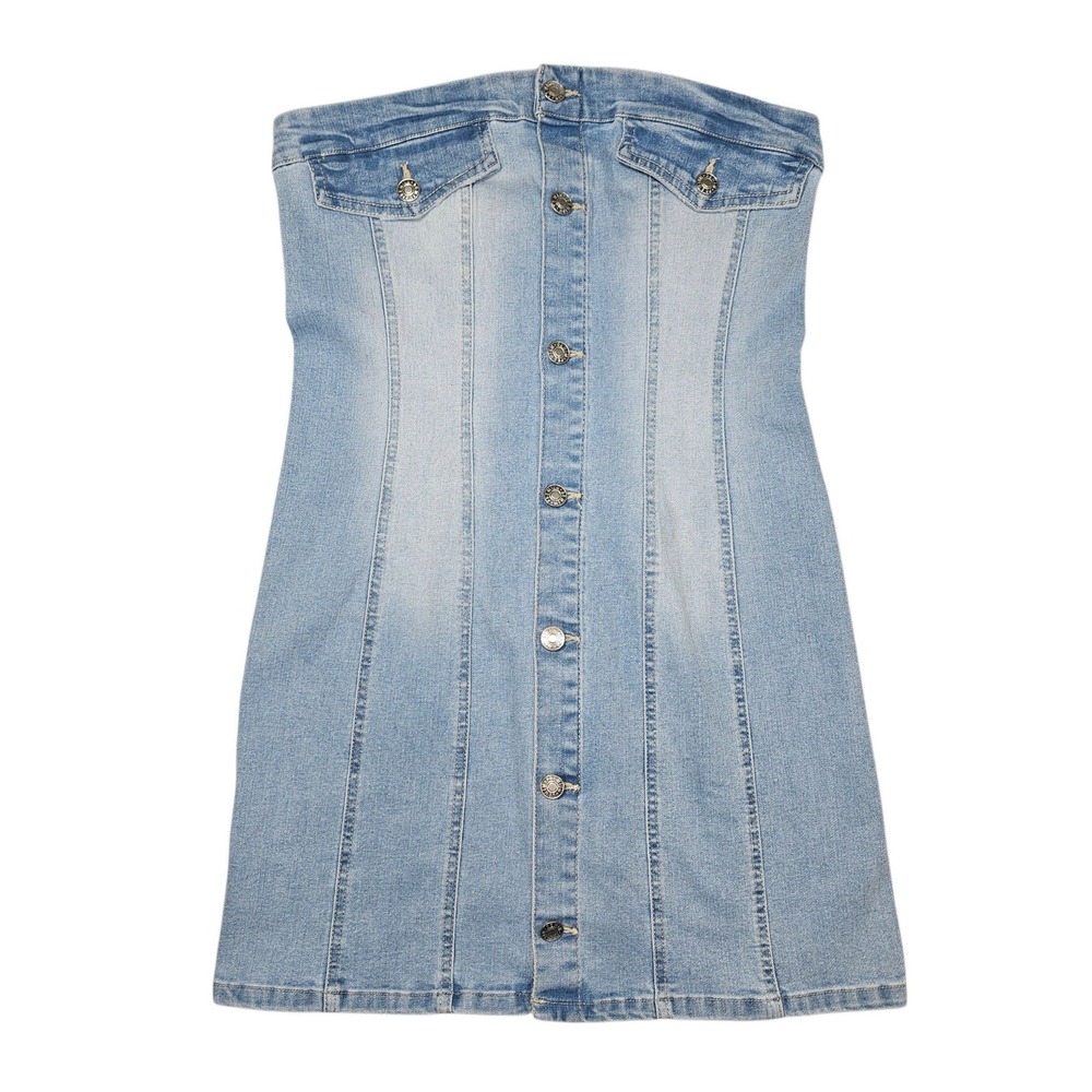Love Tree Strapless Button Front Denim Tube Dress Light Wash Sz M